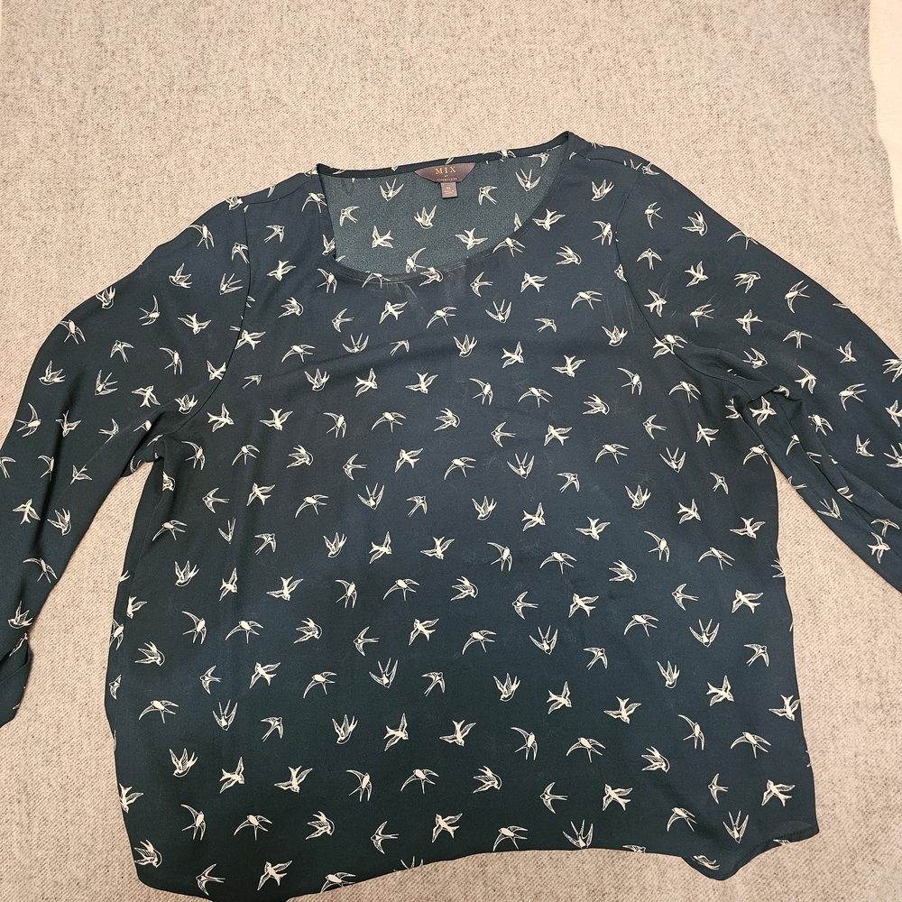 41 Hawthorn Teal Bird Print Blouse